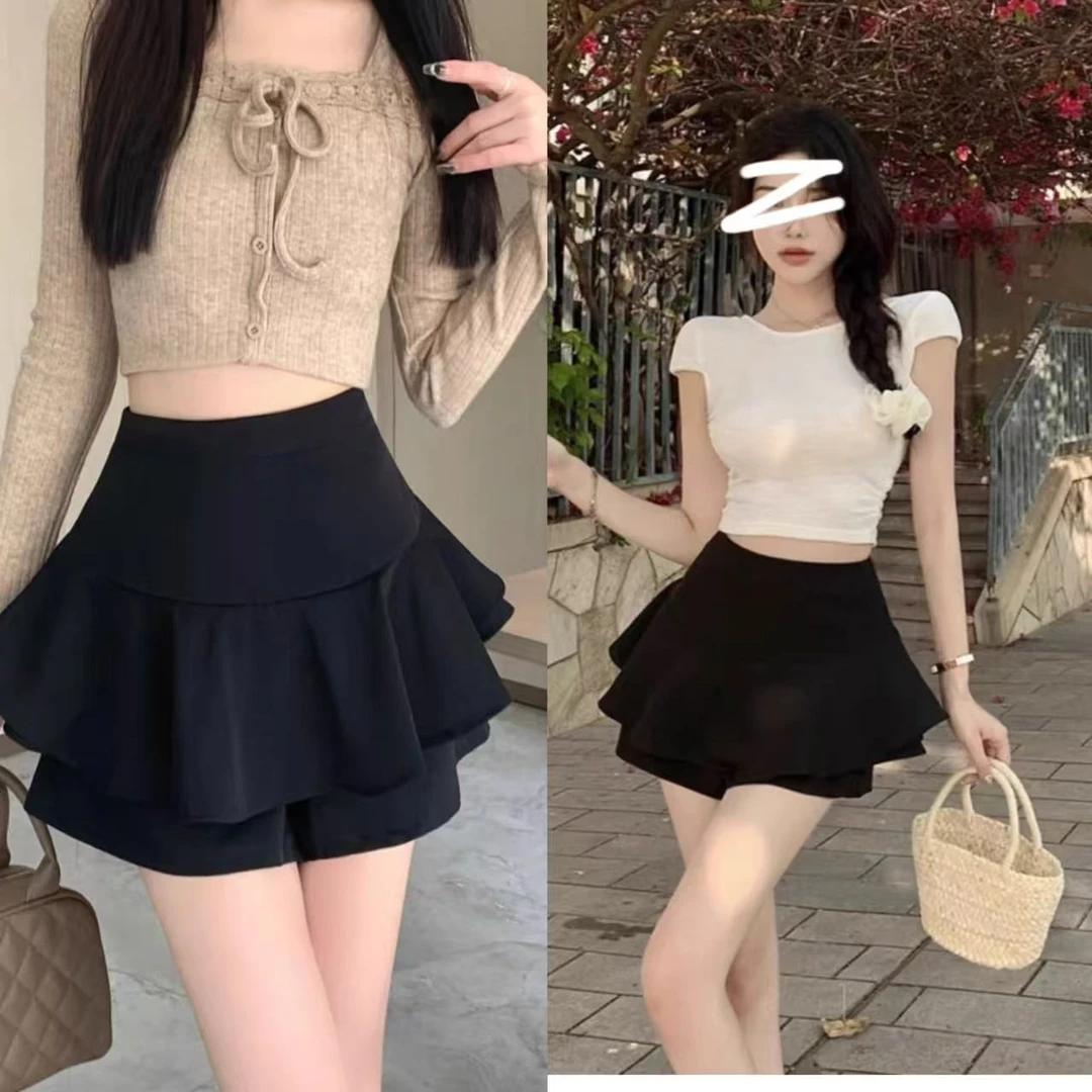 2025春季新款荷叶边高腰蓬蓬裙短裙3033