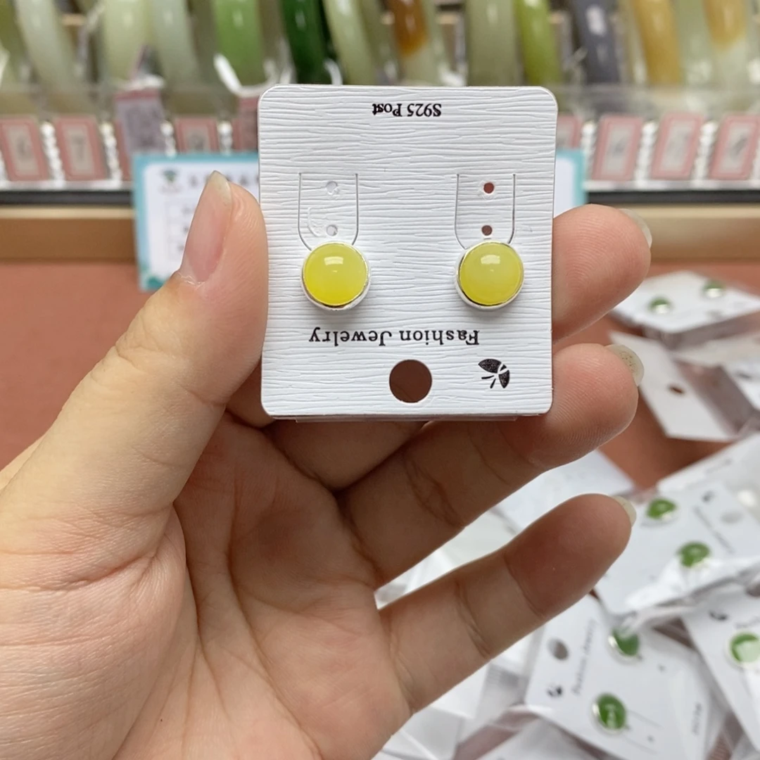 和田玉银S925镶嵌耳饰