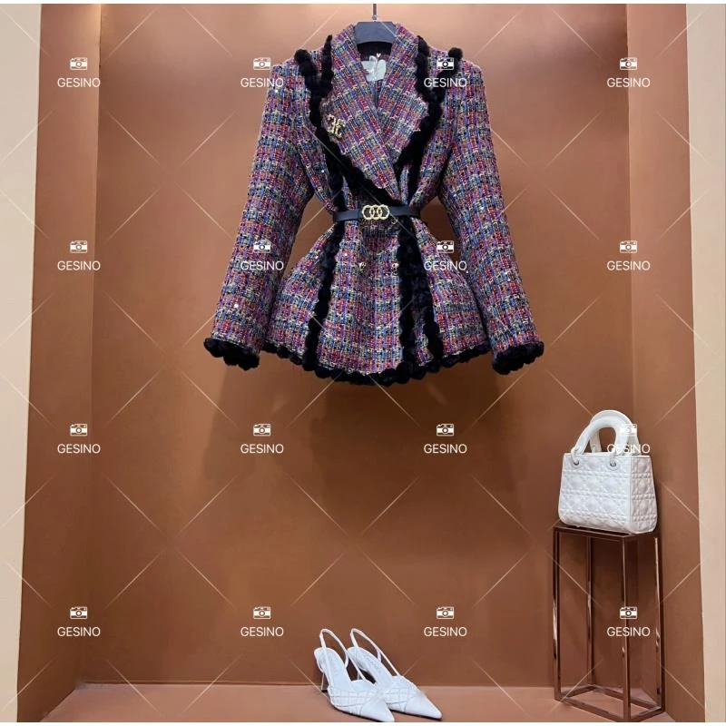 【丽】秋冬气质小香风时尚设计师中长款外套 QD-2025569