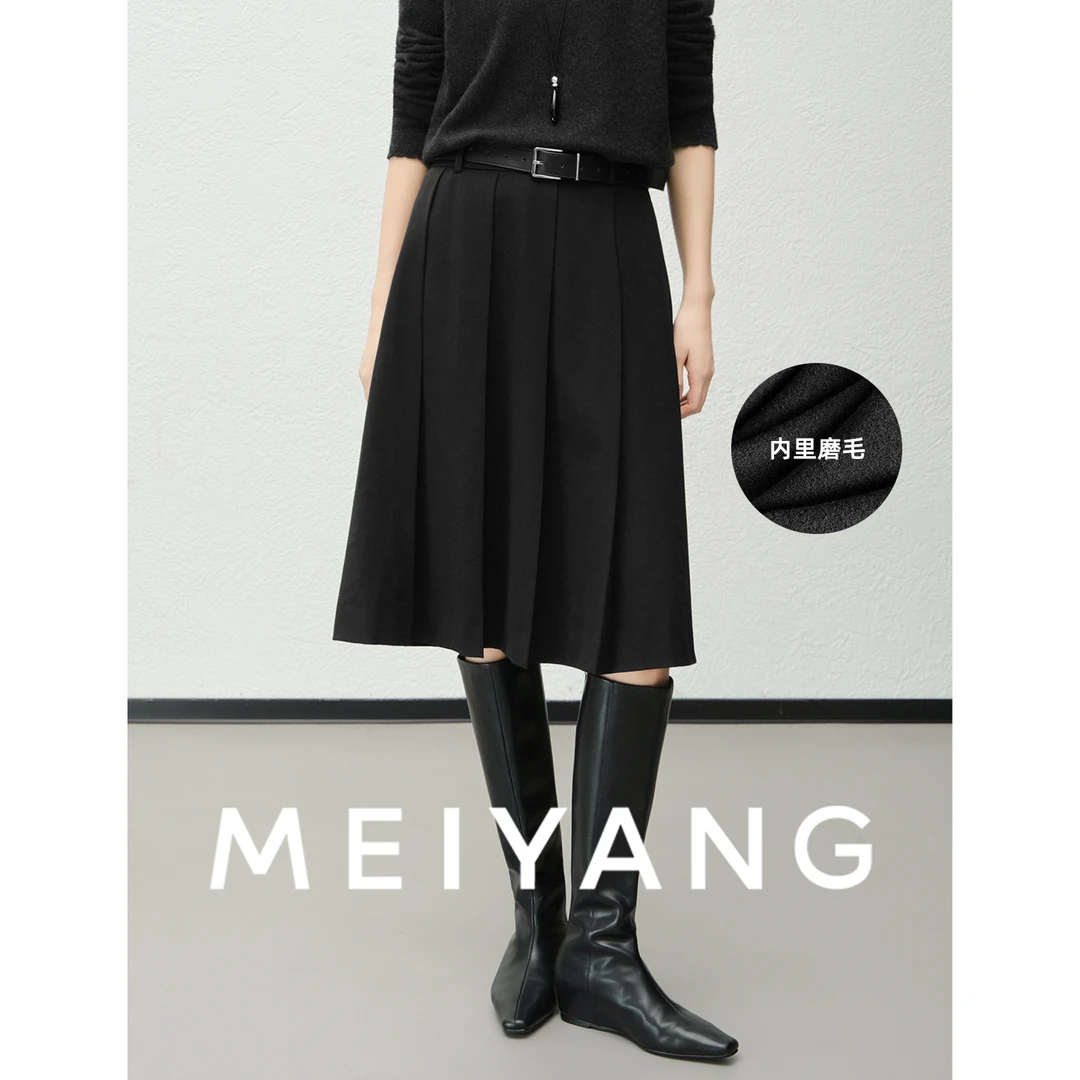 美洋MEIYANG 出街半裙 特种中空纱_磨毛保暖学院百褶中裙-周一