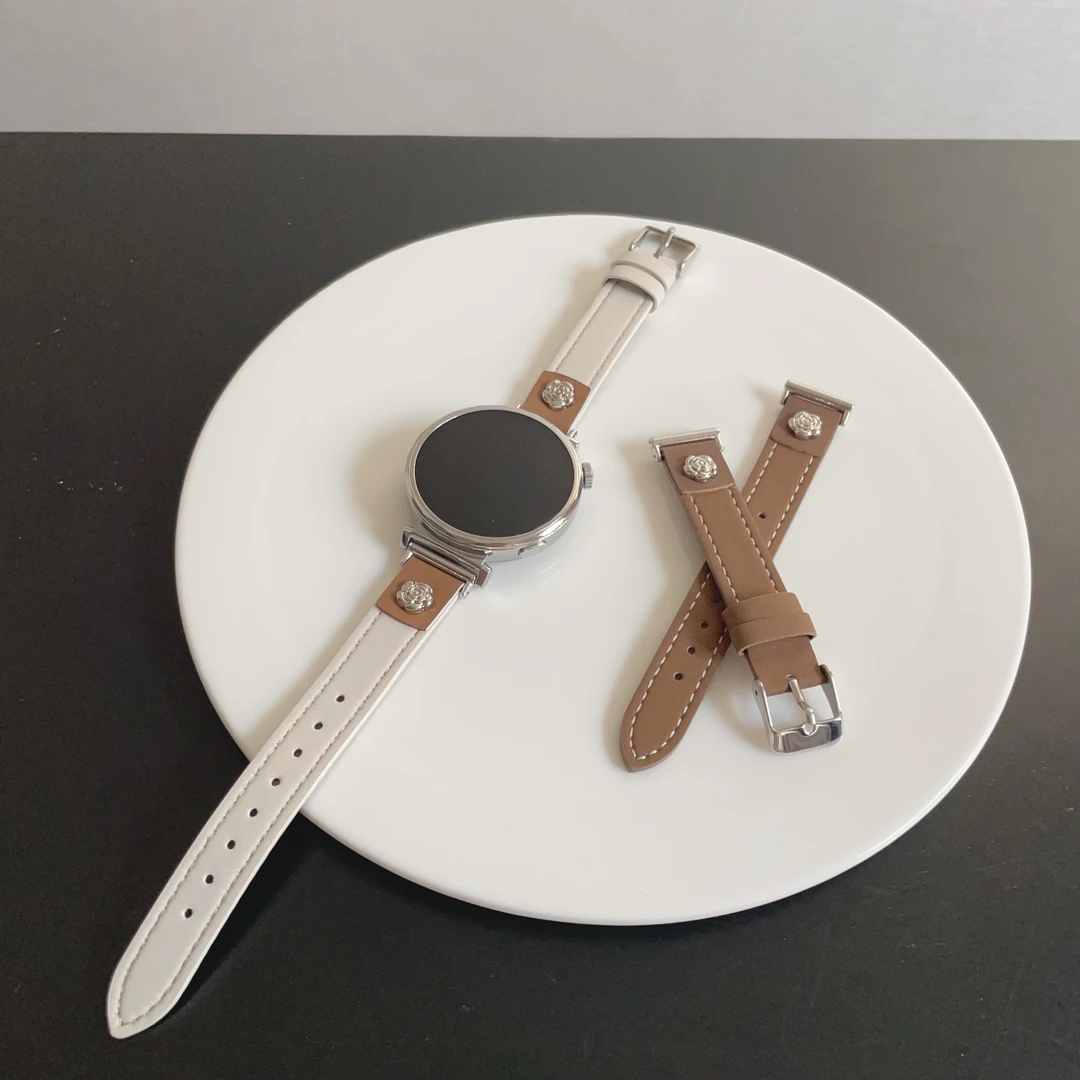 适用于华为gt6手表gt5gt4轻奢山茶花表带小米手表S4等真皮腕带