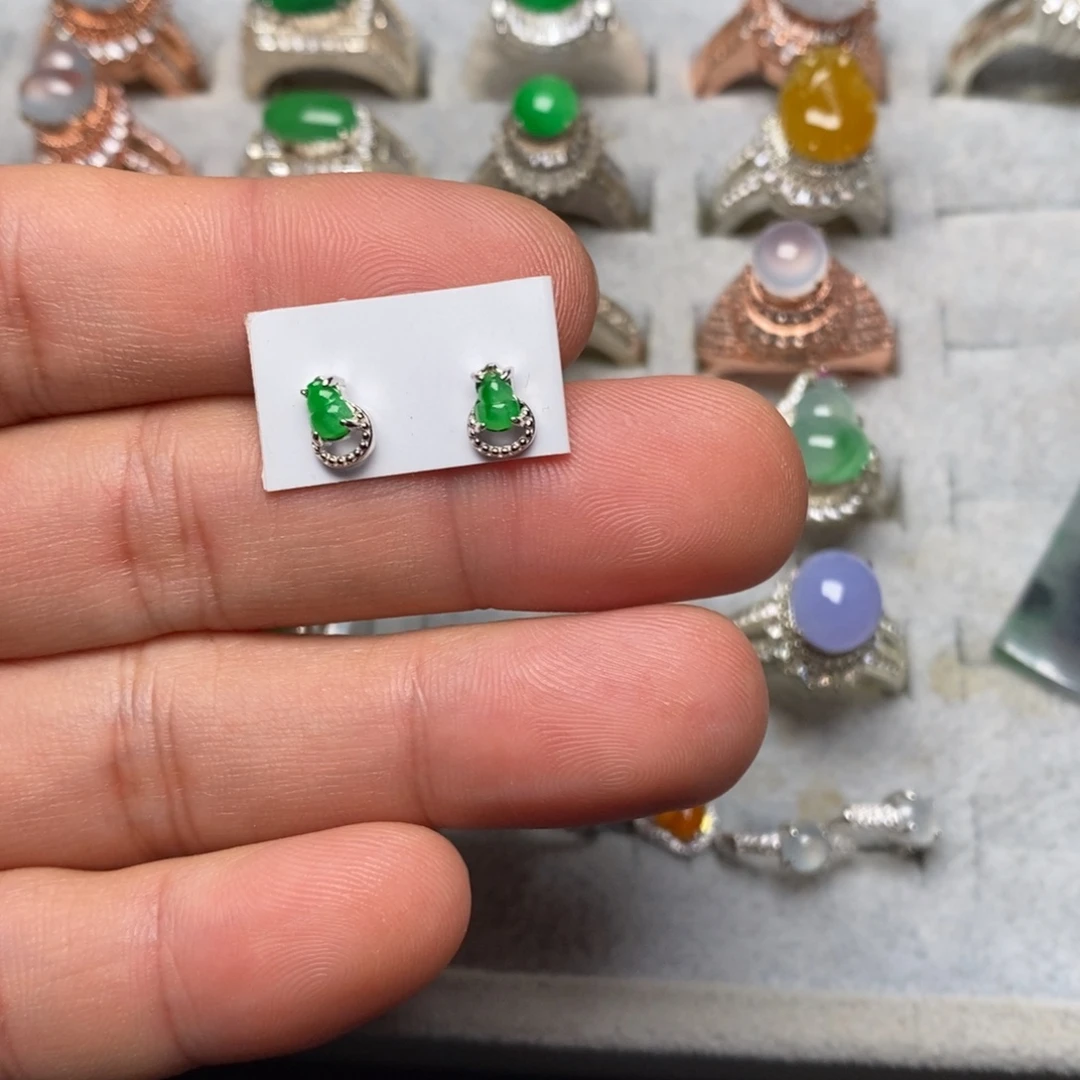 翡翠银S925镶嵌耳饰
