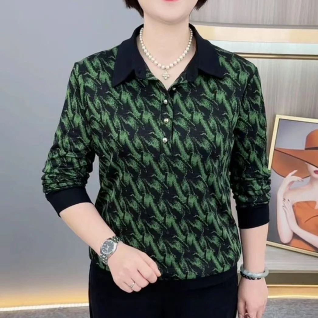 秋季新款时尚翻领中老年气质妈妈装宽松显瘦休闲百搭长袖上衣H906