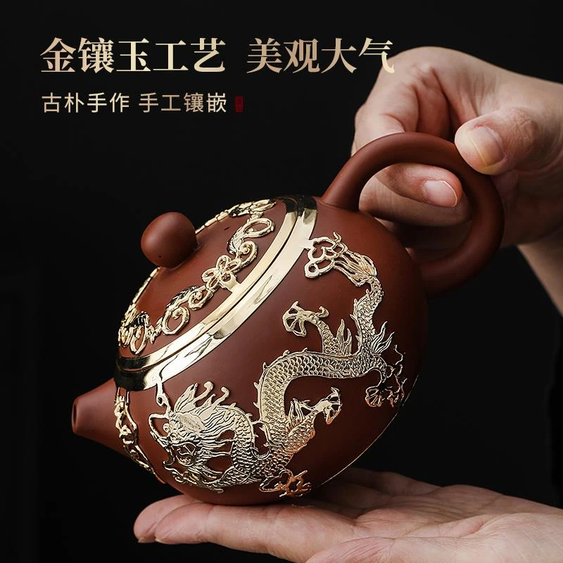 金镶玉纯手工镶嵌紫砂凤鸣西施壶高档泡茶壶功夫茶具单个壶礼盒装