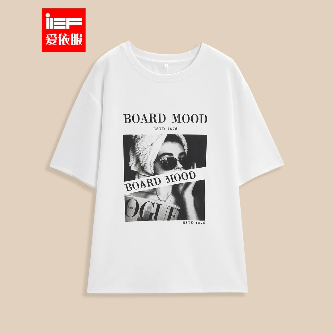 IEF/爱依服上衣2025春季新款美式时尚印花宽松显瘦中T恤欧若风