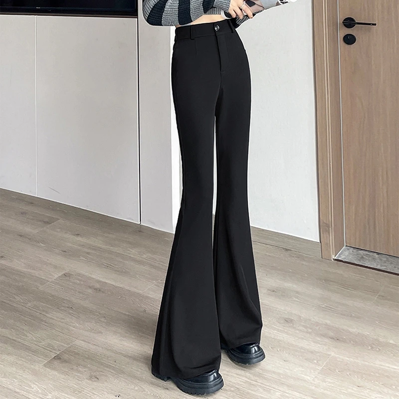 小个子微喇叭裤女2025春季新款黑色高腰修身显瘦弹力休闲西装裤