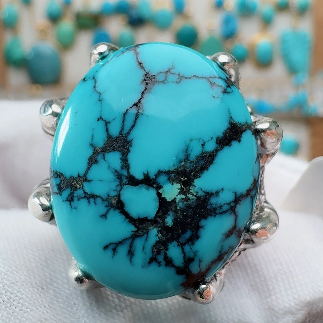 绿松石银S925镶嵌戒指