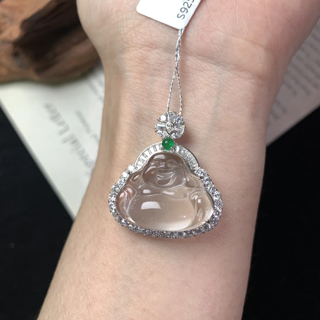 清 裸石较薄带棉超值 佛公吊坠天然石英质玉轻奢小众珠宝s925银女