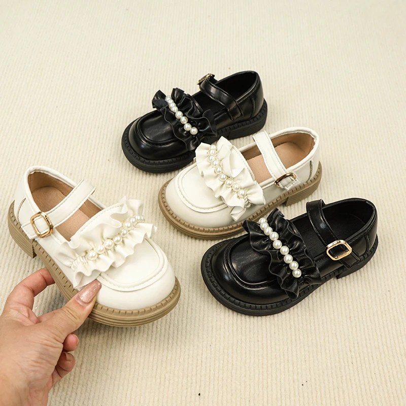 女童蕾丝纯色玛丽珍单鞋百搭乐福鞋春秋新款公主鞋6162