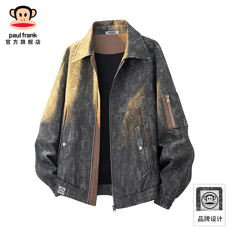 PaulFrank/大嘴猴美式扎染工装外套男士秋冬新款潮牌休闲翻领夹克
