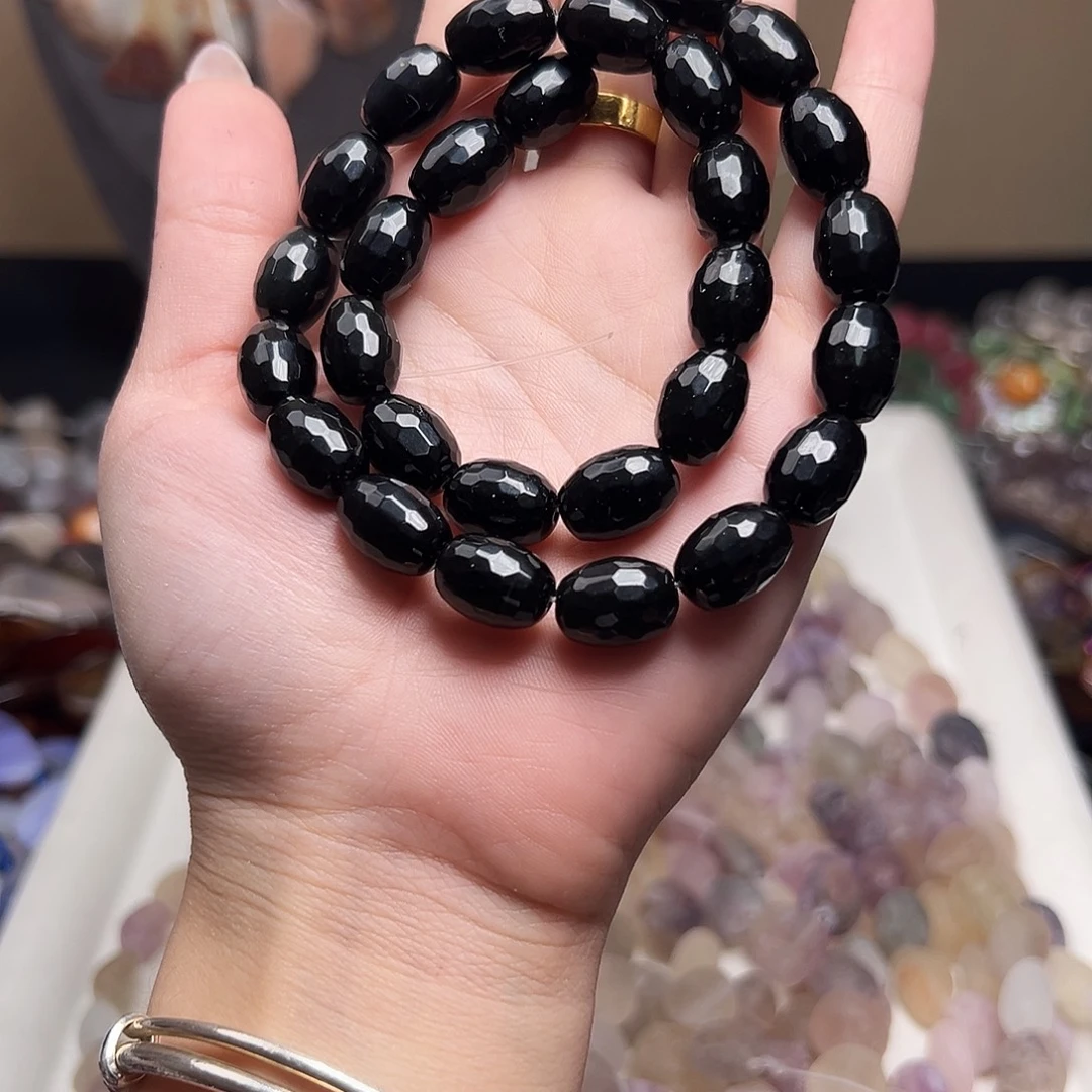 玛瑙/玉髓合金珠宝半成品j729 9.7*13.9m黑玛瑙桶珠切面一条