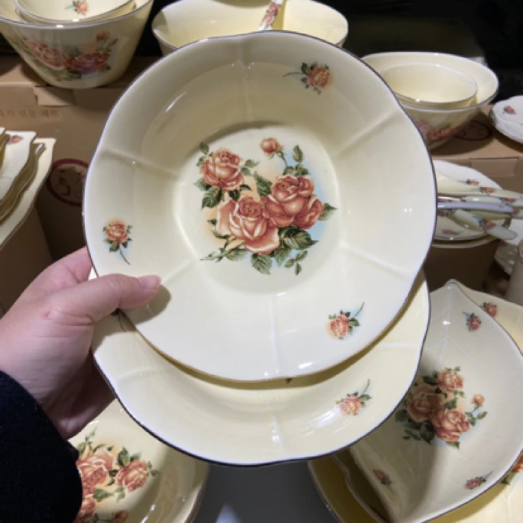 描金陶瓷深碗2个装7英寸高颜值陶瓷饭盘家用实用菜盘汤碗点心盘