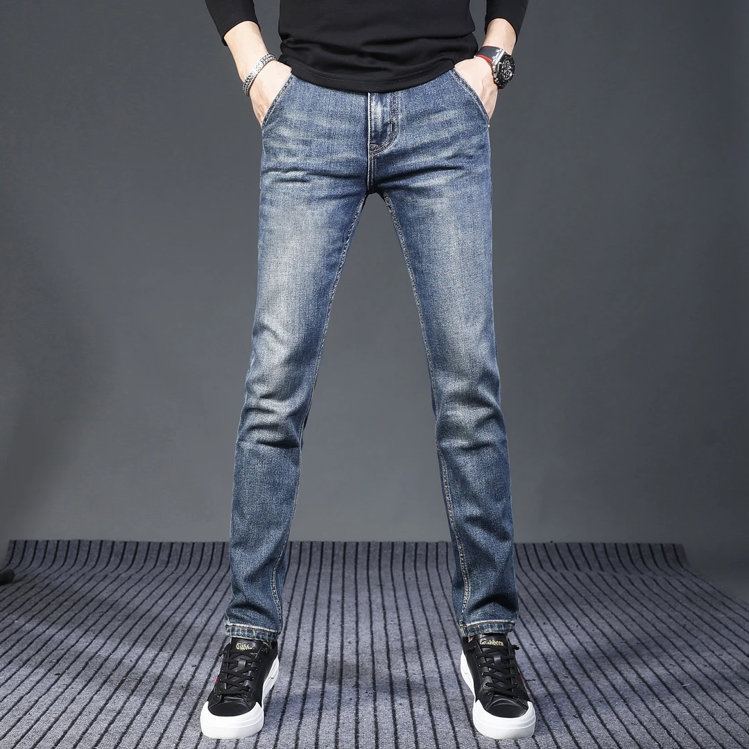 高端百搭牛仔裤男款秋冬季新款修身小直筒水洗高端面料男士牛仔裤