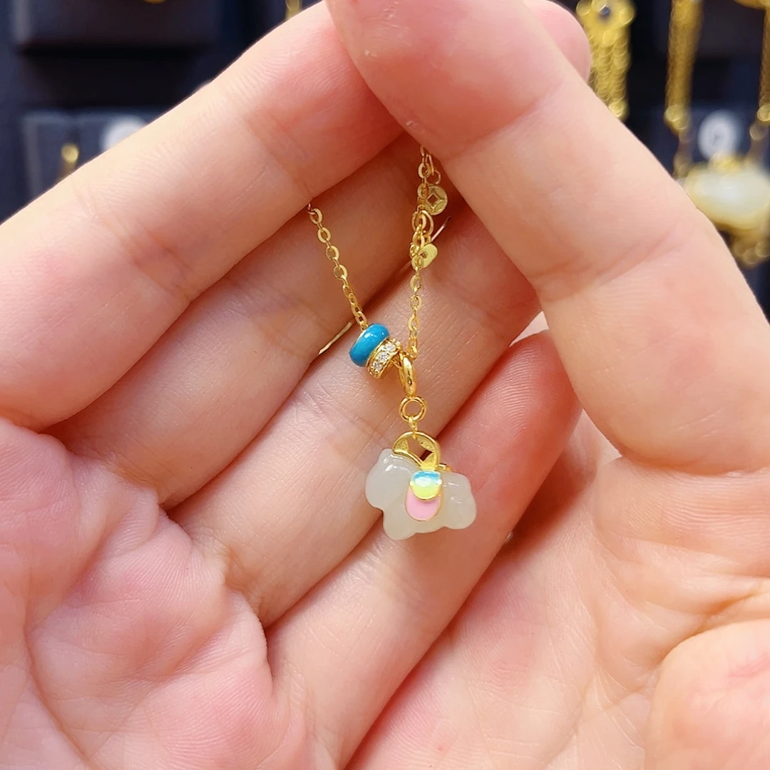 和田玉银S925镀金镶嵌颈饰