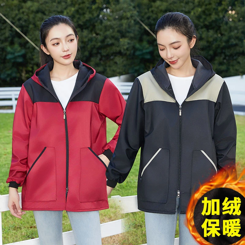 时尚短款加绒加厚正穿罩衣女外穿上班工厂车间耐脏工作服外套定制