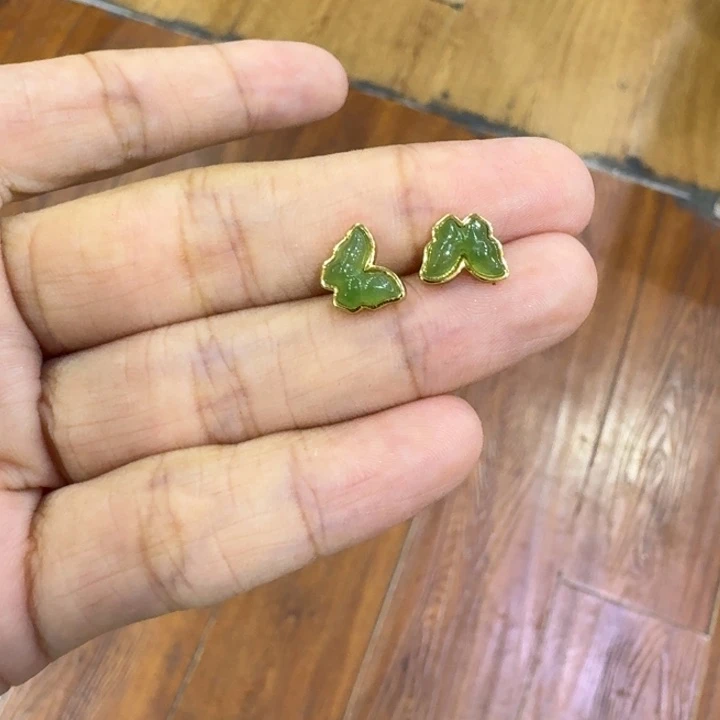 和田玉银S925镀金镶嵌耳饰