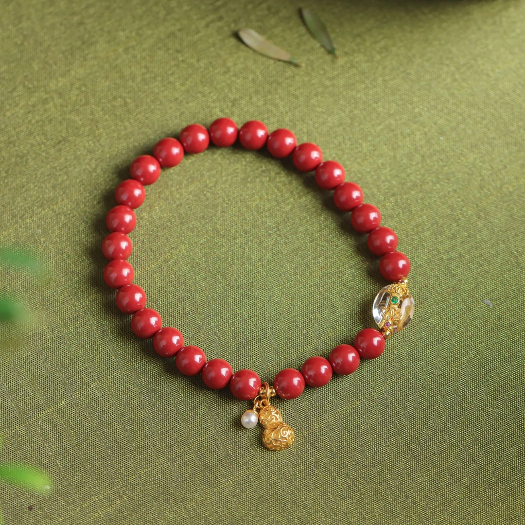 含辰砂工艺品朱砂工艺品圆珠平安喜乐手工DIY送礼女款单圈手串