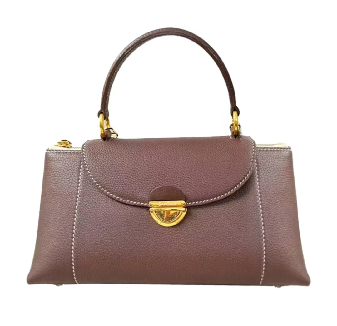 [馥郁栗棕] 金扣锁扣手提包复古优雅通勤包88800咖色