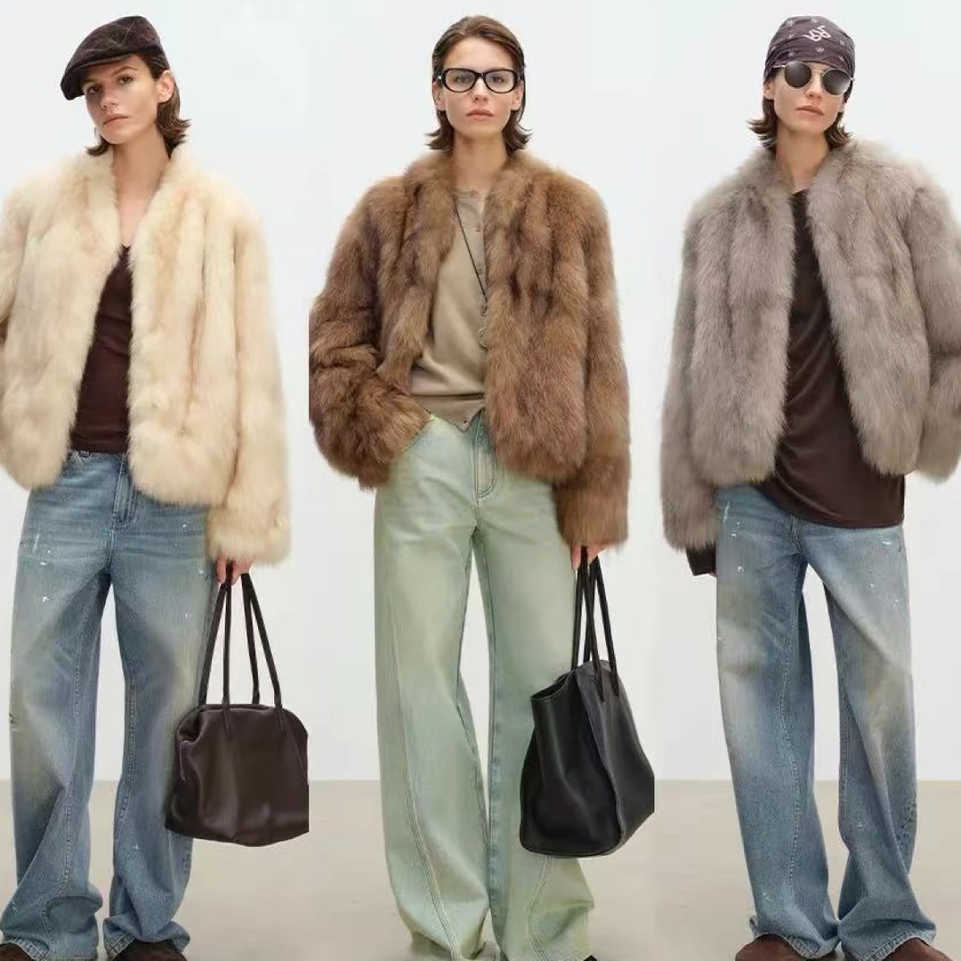 【霜华映月】2025秋冬新款毛绒外套琥珀色富家女短款保暖显瘦美拉德