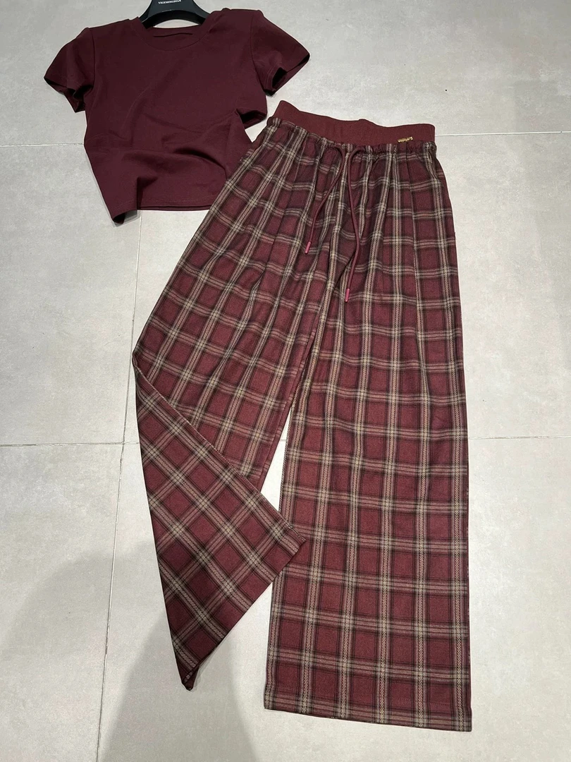 格子长裤宽松高腰直筒休闲裤显瘦垂感百搭裤子