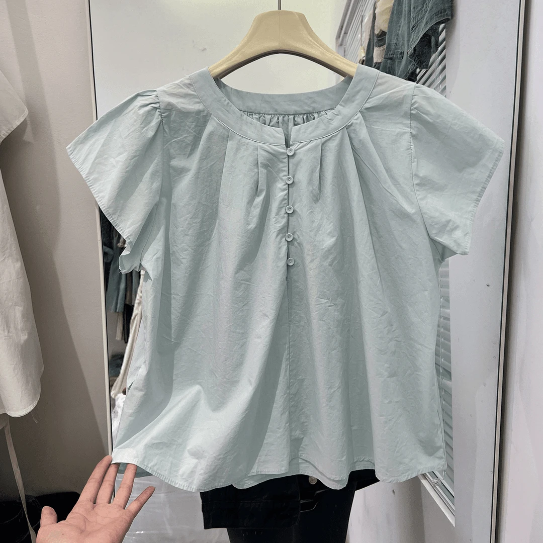 小飞袖衬衫女2025夏季新款设计感宽松韩版减龄娃娃衫百搭显瘦上衣