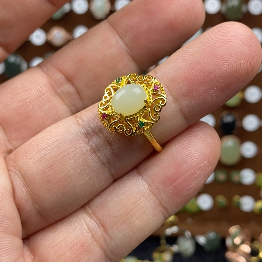 和田玉(白玉)戒指合金