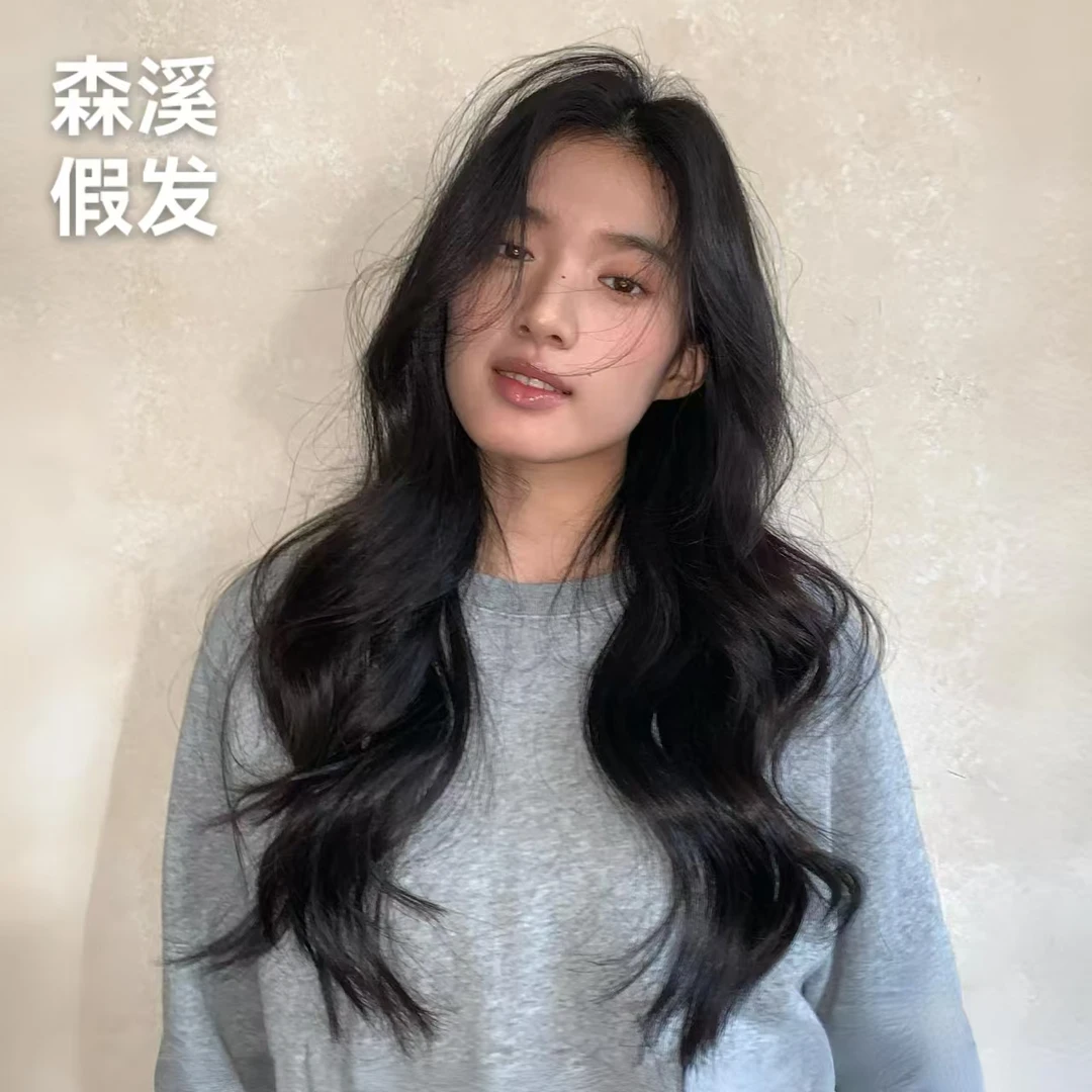 森溪【蕾丝中分卷发】真人发丝全头套气质时尚透气百搭假发片头顶