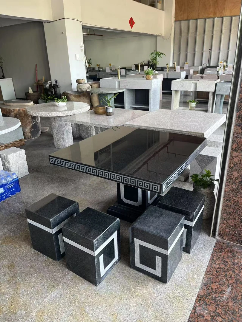 天然石材石雕茶桌茶台搭配石凳适合庭院摆放精品花岗岩石桌