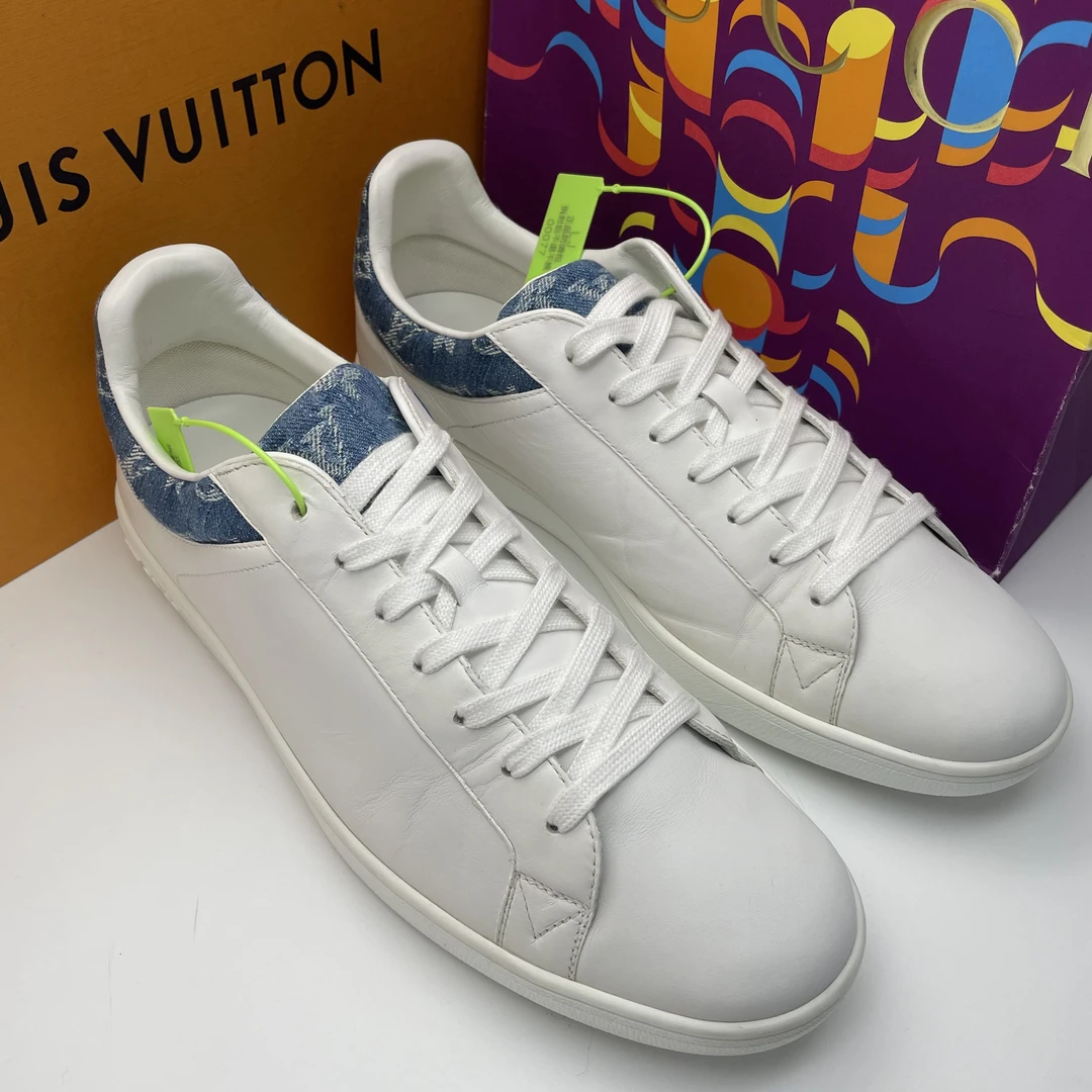 95新 LouisVuitton/路易威登 44欧码/白色拼接牛仔老花休闲板鞋
