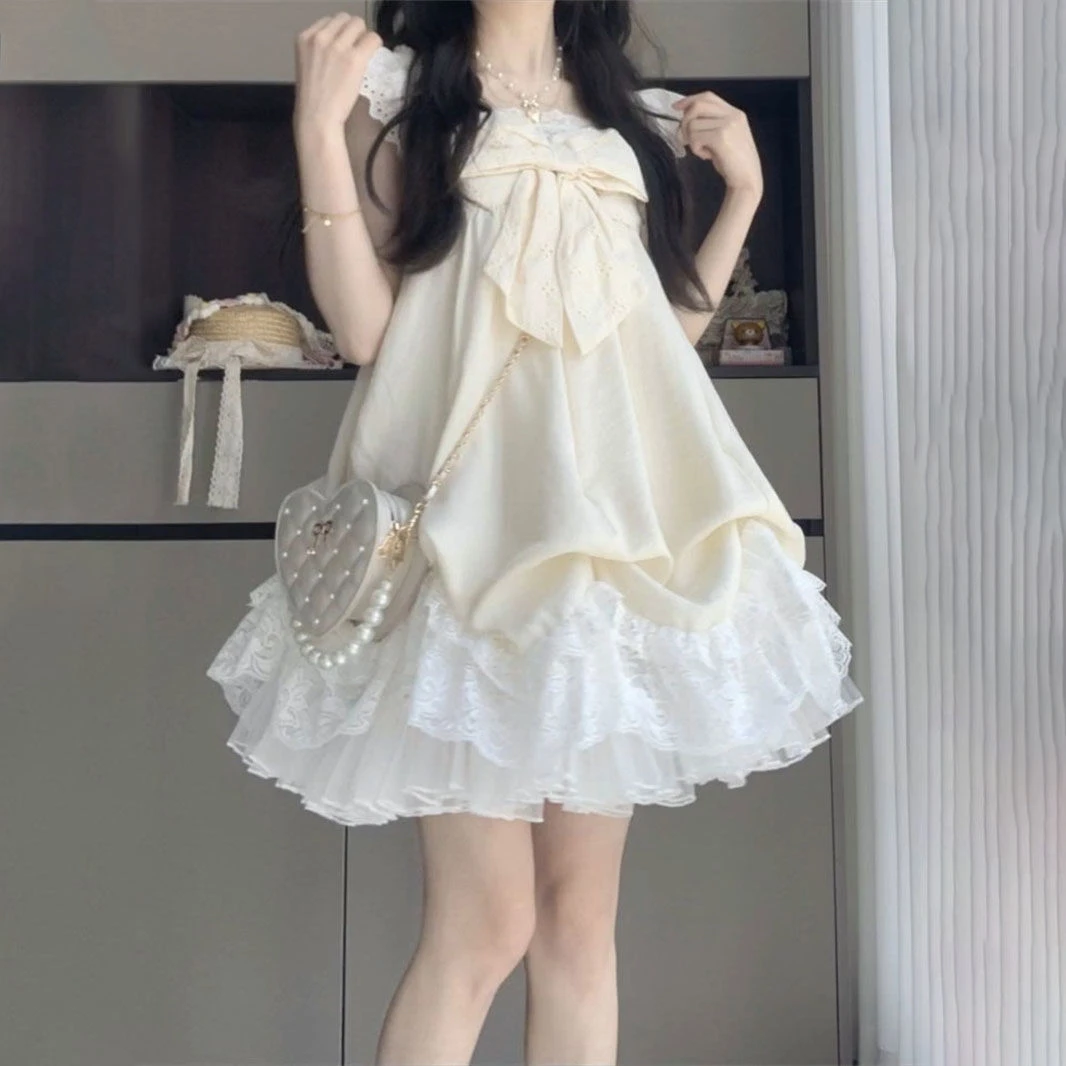 夏季少女甜美显瘦公主法式日常连衣裙2025新款清新甜美风两件套涤