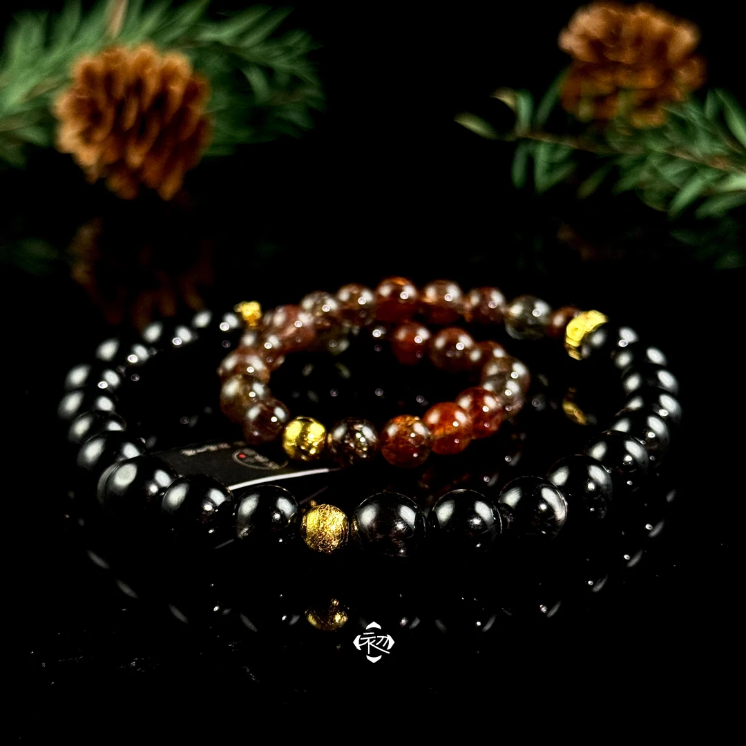 F615G「守·惍」金运石 天铁 黑金超七 水晶双圈 手串