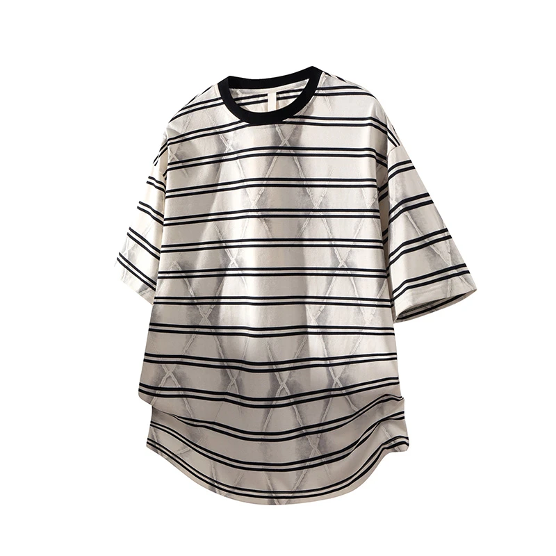 MTVO高级感男装撞色条纹时尚男士t恤短袖宽松潮流圆领短袖T恤情侣