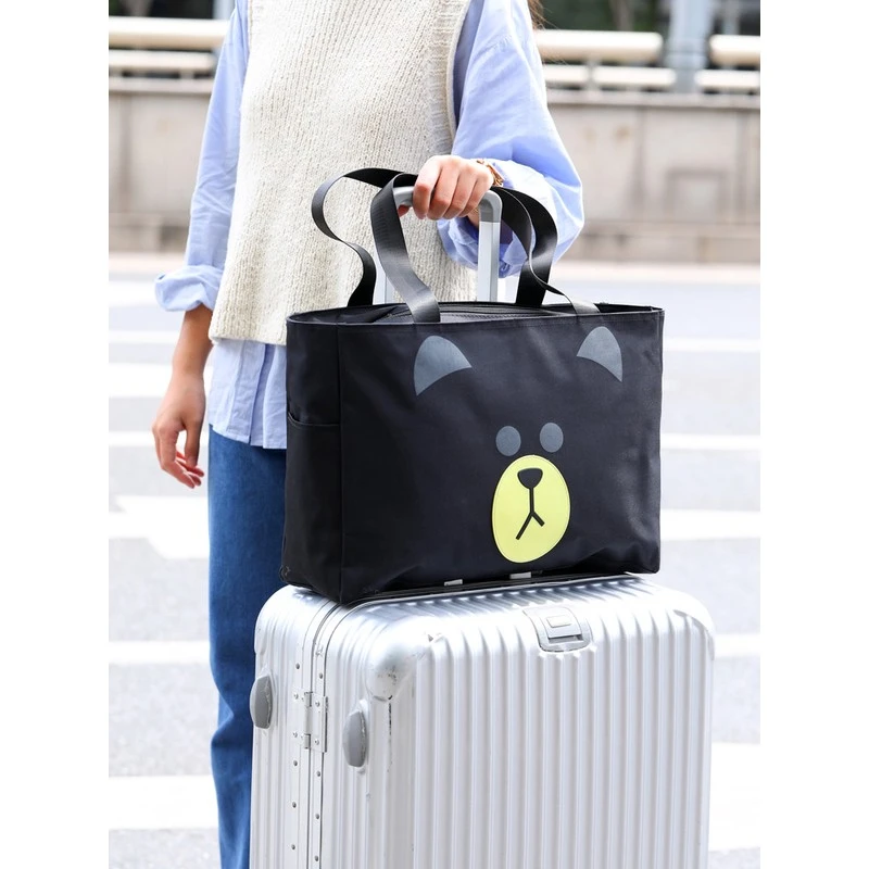 大容量旅行袋可爱轻便女手提帆布短途行李袋学生单肩可套拉杆箱包