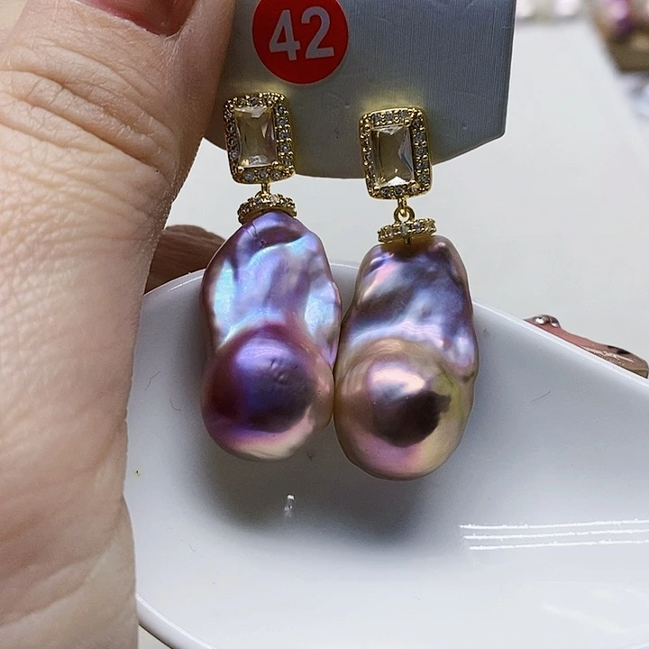 银S925镶嵌耳饰淡水珍珠广*