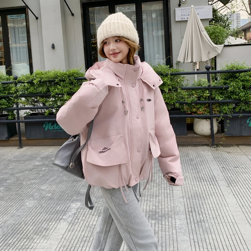 连帽短款纯色宽松女士棉服小个子保暖休闲时尚韩版秋冬棉衣外套