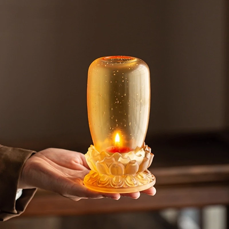 仿古琉璃烛台防风灯罩香薰蜡烛禅意摆件茶室茶具摆件茶周边氛围灯