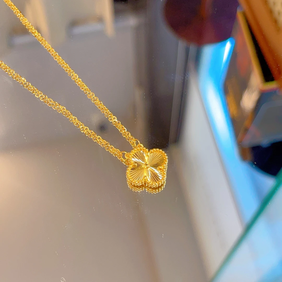 坠链均足银足银项链镭射四叶草套链百搭网红项链女