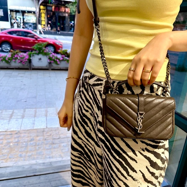 95新 YSL/圣罗兰 圣罗兰灰色邮差mini斜挎包