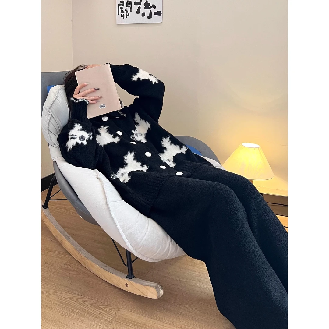 可爱卡通半边绒睡衣女冬季新款开衫外套长袖长裤可外穿家居服套装