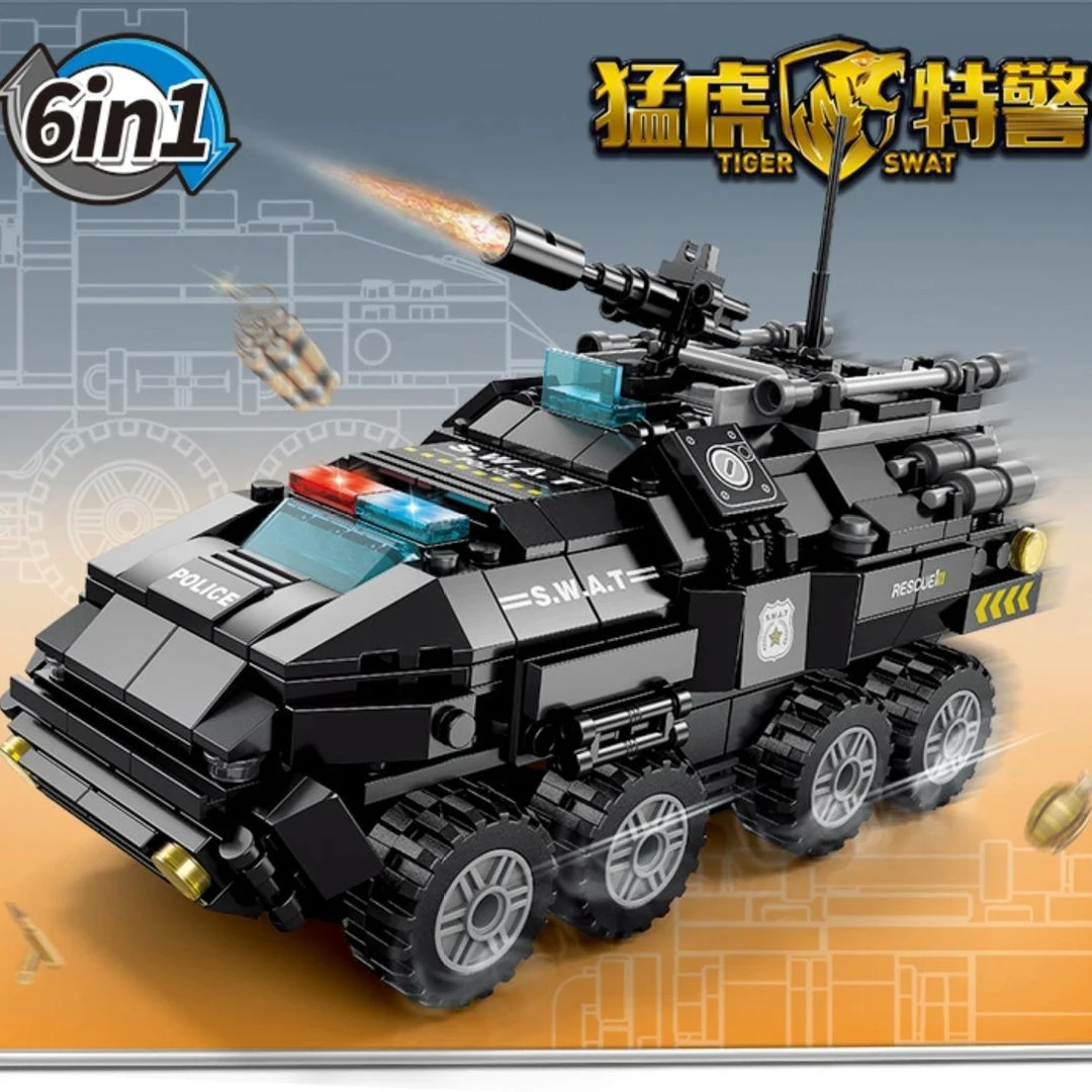 【直播专属】积木兼容某高男孩子益智力拼装玩具儿童拼插特警车模型