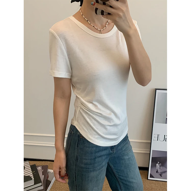 ｛莱赛尔+澳洲羊毛｝小众短袖针织面膜收腰T恤修身显瘦t恤上衣女