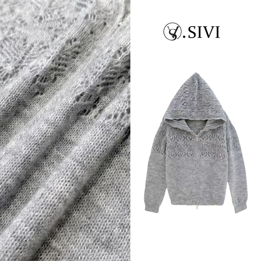 熙薇【红尘画卷】2025春季新款时尚气质重工帽衫外套H1364