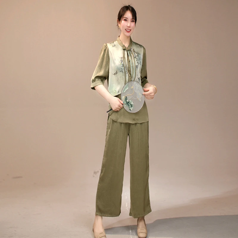 时尚套装时阔腿裤套装夏装宽松阔腿裤夏季中式复古BX02088162