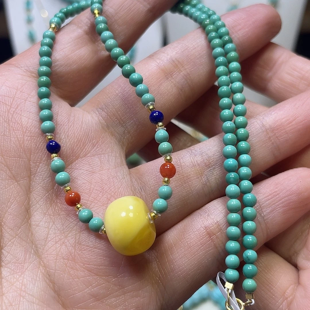 绿松石18K金镶嵌锁骨链