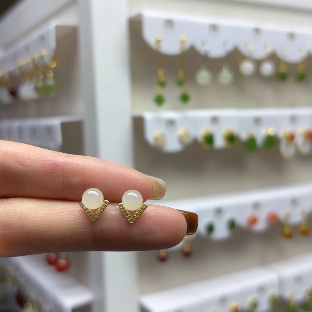 银S925镶嵌和田玉耳饰