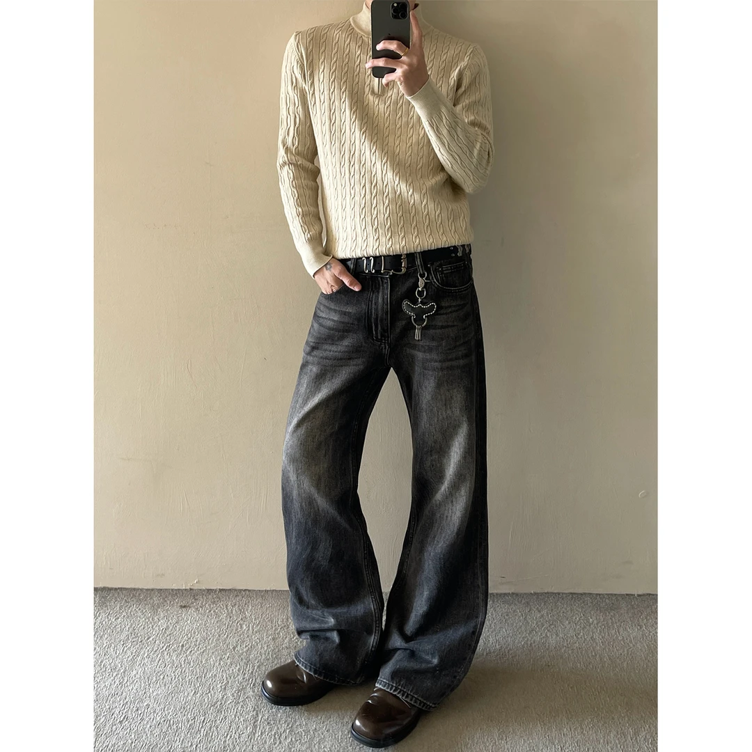 MaxDstr 美式cleanfit高级感做旧水洗微喇叭牛仔裤男女宽松拖地裤