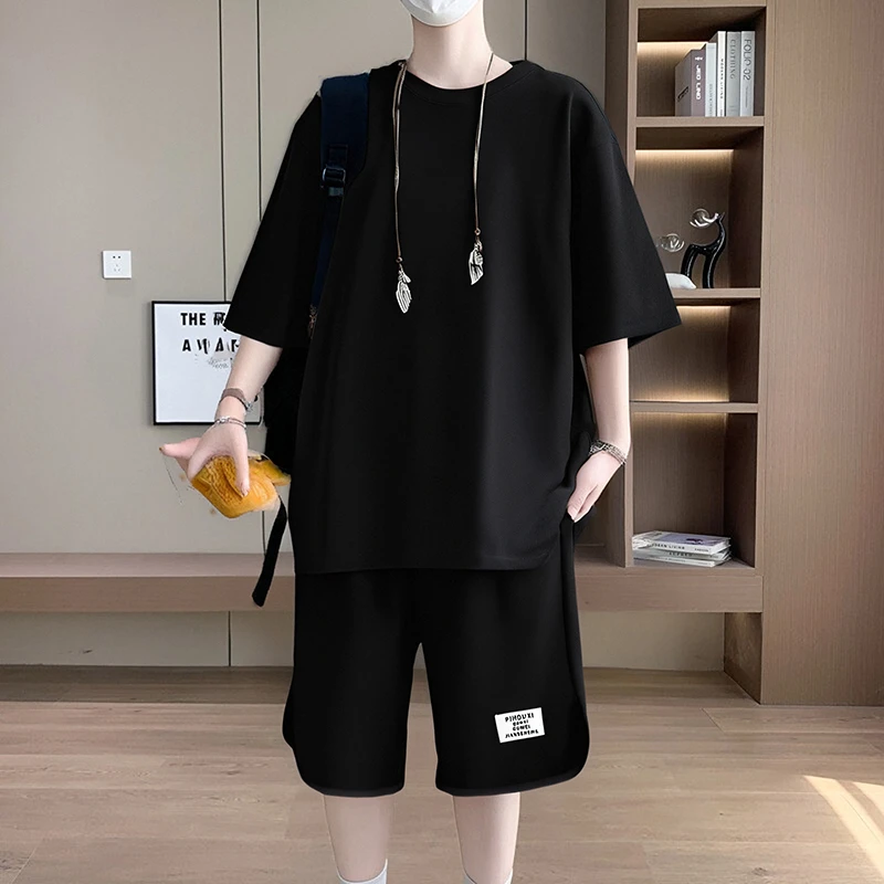 夏季潮流休闲运动套装男ins男士帅气半袖上衣五分裤穿搭两件套男