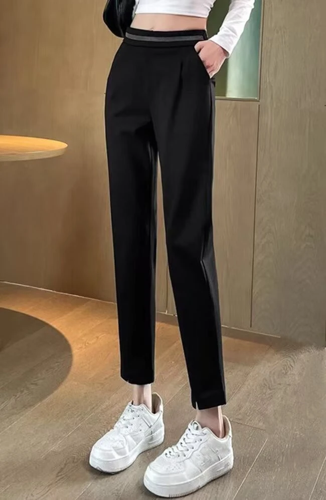 黑色萝卜裤休闲裤大码胖mm高腰显瘦西装裤直筒宽松九分裤哈伦裤女