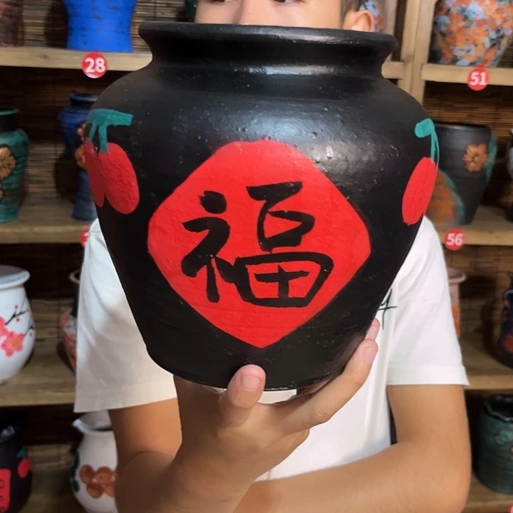 红陶浮雕花盆炸炸炸