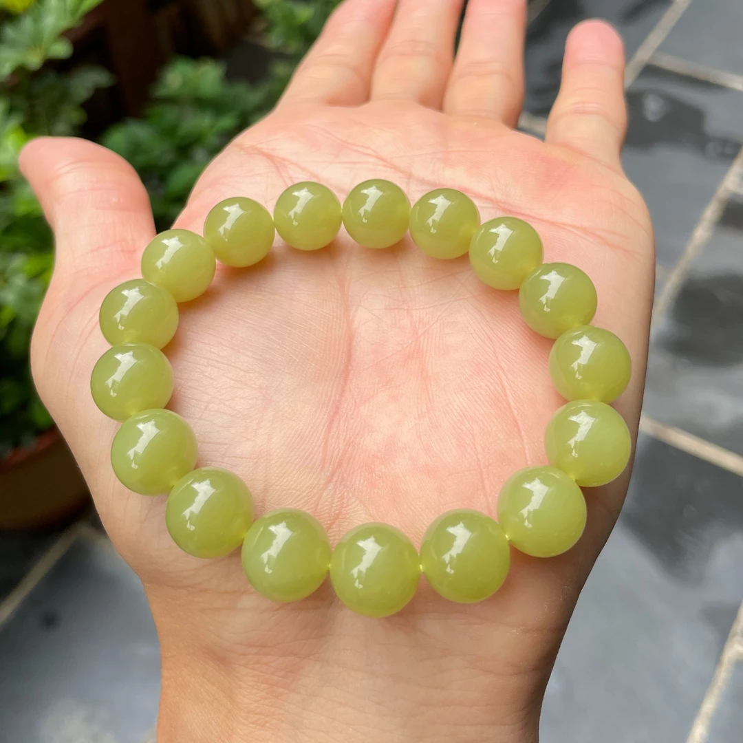 天然玉石和田玉手串青黄口青色系卡12mm多样性发其一